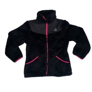 Reebok fleece warm fuzzy black jacket sweater pink zipper size 7-8 Small